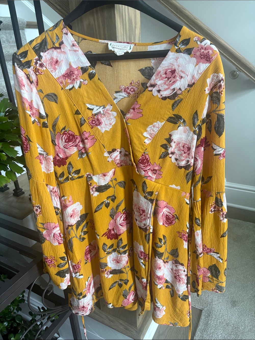 Love Riche Mustard Floral V-Neck Peplum Dress